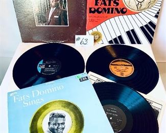Lot 63- $21,  Fats Domino Albums, Ain't that a Shame, 1971, Condition:Fair/ The Legendary Musicman, 1976, Cond.:Good/ Fats Domino Sings, 1960, Cond.:Good
