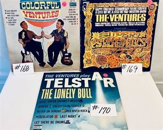 #168 - $14 , The Ventures 1961, Very Good, #169 - $12, Psychedelics 1967 ,Acceptable, #170 - $10, Telestar The Lonely Bull 1962, Very Good


