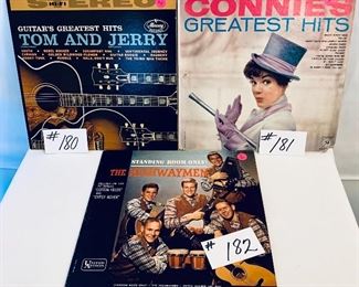 #180, #181, #182 - $4 EACH: Tom and Jerry 1961, Good/ Connie's Greatest Hits 1959, Acceptable/ The Highwaymen, Standing Room Only 1961, Very Good
