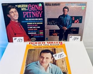 #183 -$3    #184 (SOLD)  #185 -$7:   Gene Pitney 1969, Good/ Merle Haggard Okie from Muskogee 1969, Good/ Roger Miller1965, Very Good

