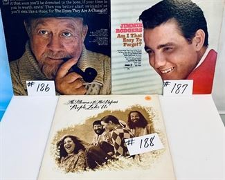 #186 -$ 8,  #187 -$10,   $188 -$10:   Burl Ives  1969, Good/ Jimmie Rodgers 1967, Very Good/ The Mamas and the Papas 1971, Good
