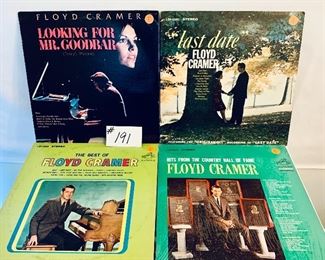 Lot #191 -$16,   Floyd Cramer Albums 1960's, Hits From Country Hall/Fame, Very Good/ Last Date 1960, Good/ The Best of 1964 , Acceptable/ Looking for Mr. Goodbar 1978, Very Good
