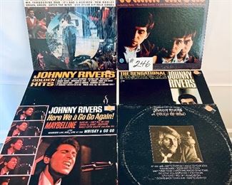 Lot 246 -$30, Johnny Rivers Albums, Golden Hits 1966, Fair/ The Sensational 1964, Good/ Touch of Gold 1968, Acceptable/ Rivers Rewind 1967, Acceptable/ Rocks The Folk 1965, Good/Here we go again 1964, Acceptable

