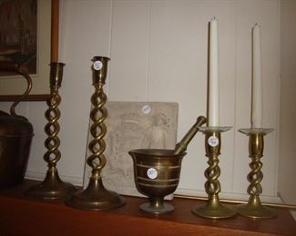 Barley Twist Brass candlesticks, ca 1910.