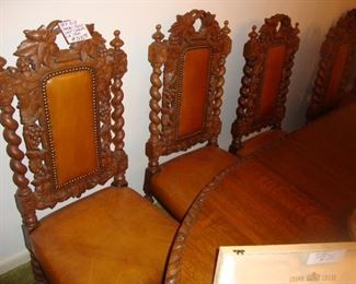 Set of Six Barley Twist Carved Oak Chairs, ca 1890.
