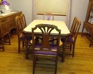Dining Room Set: 100 Year Old Dining Room Table w/6 Chairs and 2 2 Ft Table Leaves.