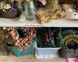 Bins of cut Flowers and Wreaths