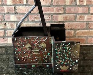 Traveling Vanity Box
Antique Chinese 
Inlaid wood &  brass
(open)