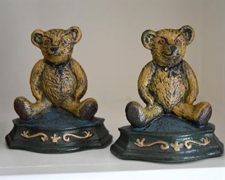 painted cast iron teddy bear door stops (2/two)