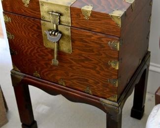 Beautiful grain, wooden chest with brass hardware