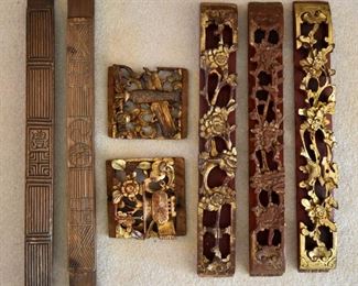 Asian wood and painted wood pieces antique