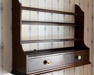 plate display shelf with two drawers