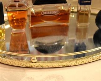 brass oval tray with mirror