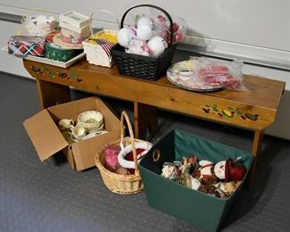 holiday decor, wooden bench with painted ducks