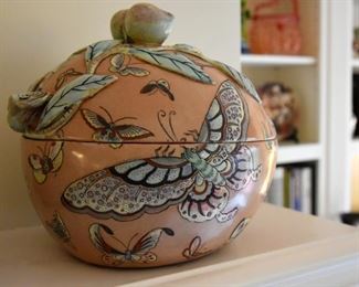 large pear and butterfly lidded pot