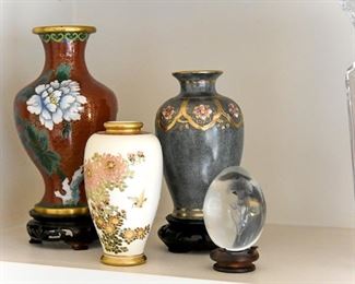 small Asian vases and etched egg