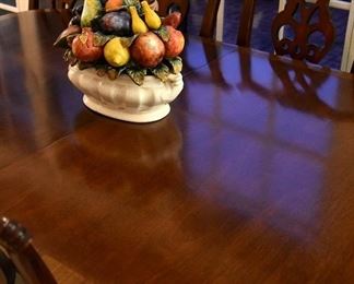dining table, with band surround, with 8/eight chairs and a leaf