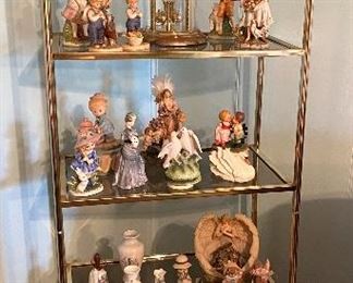 Brass Shelf &  Music boxes , Figurines.