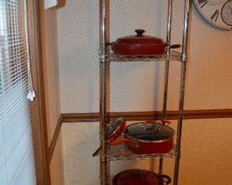 Cute Chrome Shelving Rack with pull out basket on bottom, More Cookware!