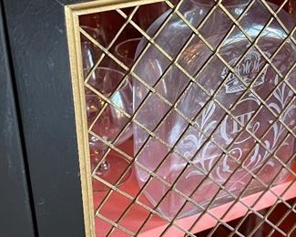 Vintage Black Lacquer Bar Cabinet  (4 cabinets, 2 shelf levels, and 1 central drawer)