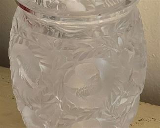 Lalique Bagatelle frosted glass vase with moulded bird and leaf decoration, signed Lalique France to base. VERY RARE!! 