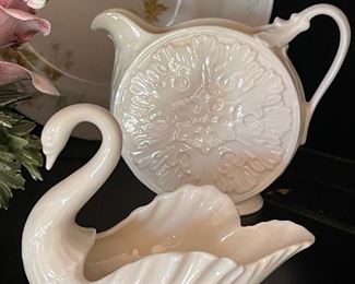 Lenox Swan Bowl Legacy Edition and Lenox Creamer/Sauce pitcher Decanter “Woodland Collection” 