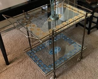  Vintage glass tea cart/bar cart on wheels 