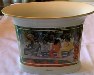 Huge Artis Orbis GOEBEL Paul Gauguin giant limited edition vase in mint condition. oval porcelain vase approx. 12.5" W !  and 10.25" H and 6" across or deep.   Huge porcelain vase 1990s LA Tehete .... only one thousand of these were made 