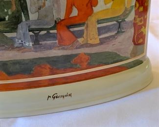 Huge Artis Orbis GOEBEL Paul Gauguin giant limited edition vase in mint condition. oval porcelain vase approx. 12.5" W !  and 10.25" H and 6" across or deep.   Huge porcelain vase 1990s LA Tehete .... only one thousand of these were made 