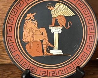 Greek Pottery, Hand made replica, Red Figure Wall Plate, Oedipus and the Sphinx
