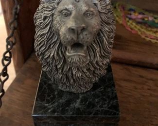 Vintage B. Austin Signed Pewter Lion On Marble Base
