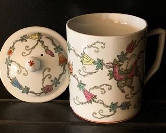 Vintage 70s Tea Cup Design Colorful Flower And Batterfly In White Tea Mug With Lid 13oz Chinese Tea Cup With Lid...