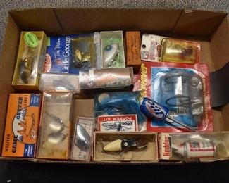 Flat of 15 Assorted Fishing Items | Includes Miller Light Bobber and Budweiser Can Lure | See photos for details.