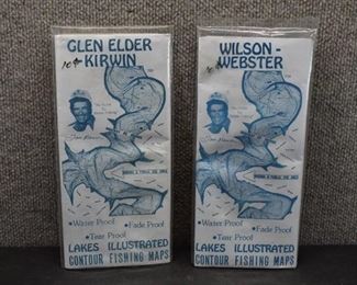 Vintage Lot of 2 Glen Elder-Kirwin and Wilson-Webster Fishing Maps | Lakes Illustrated | Water-Proof, Tear- Proof | 35"x22.5"