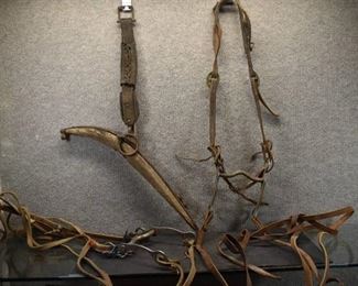 Vintage Lot of 3 Horse Tack | Two Bridles with Bits and Reins | Wood and Metal Hame
