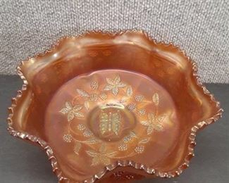 Vintage Carnival Glass Butterfly and Raspberry Claw Footed Bowl | Fenton | Marigold | 9"x4"