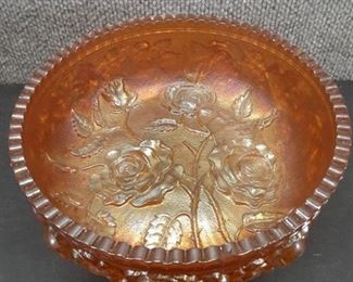 Vintage Carnival Glass Footed Open Rose Bowl | Imperial | Marigold | 7.5"x4"