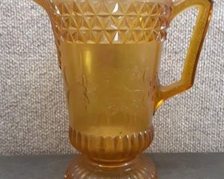 Vintage Pressed Glass Pitcher | Amber | 9"x8.5"x5.25"