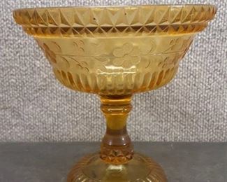Vintage Pressed Glass Compote | Amber | 6.75"x7"