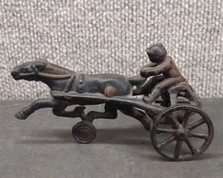 Vintage Cast Iron Horse Sulky Wagon Jockey Racer | 5.5"x2.5"x3.25"