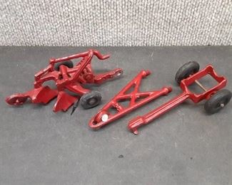 Vintage Lot of 3 Cast Iron Farm Implements | Red | Largest 5.5"x3"x2.75"