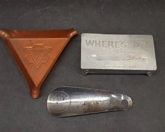 Vintage Lot of 3 Advertising Pieces | Hair Pin Case, Shoe Horn, and Ashtray | Lewis & Clark, Fortune Men's Shoes, and Martin Metal MFG. Co. | Various