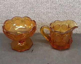 Vintage Lot of 2 Coin Dot Compote and Creamer Pitcher | Fostoria | Amber | 3.5"x4.5" Creamer 3.5"x3"