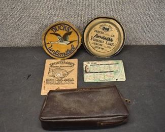Vintage Lot of 5 Sportsman Destash Lot | Ducks Unlimited Patch, Rogern Air-Tite Tobacco Pouch, and More