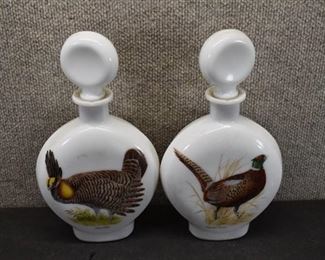 Vintage Lot of 2 Game Bird Milk Glass Decanters | Field Birds by A. Singer | 1969 | 11.25"x6.5"x2.5"