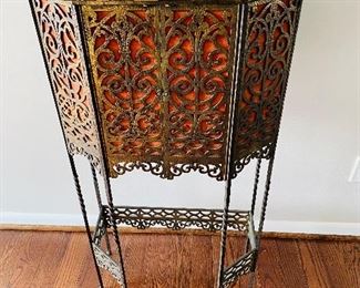 $650
ANTIQUE FIGURAL BRONZE AND IRON MARBLE TELEPHONE STAND / CONSOLE / HALL TABLE
23”L x 11”D x 41”H