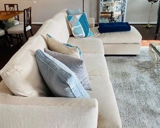 $850
VANGUARD FURNITURE SOFT CREAM VELVET FABRIC WITH DUCK FEATHER / DUCK DOWN FILLED CUSHIONS
LEFT SIDE LOUNGER SECTIONAL SOFA
120”L x 68”W x 35”H