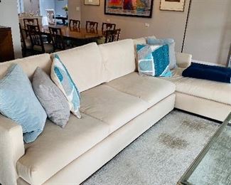 $850
VANGUARD FURNITURE SOFT CREAM VELVET FABRIC WITH DUCK FEATHER / DUCK DOWN FILLED CUSHIONS
LEFT SIDE LOUNGER SECTIONAL SOFA
120”L x 68”W x 35”H