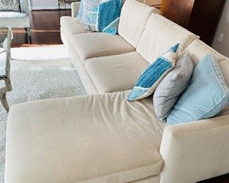 $850
VANGUARD FURNITURE SOFT CREAM VELVET FABRIC WITH DUCK FEATHER / DUCK DOWN FILLED CUSHIONS
LEFT SIDE LOUNGER SECTIONAL SOFA
120”L x 68”W x 35”H