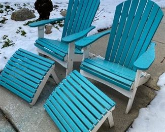 $250
BERLIN GARDENS ADIRONDACK CHAIRS WITH FOOTRESTS AND SMALL TABLE